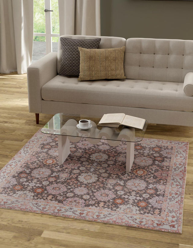 Washable Gray 7' 10 x 7' 10 Timeless Square Area Rug Easy to Clean Stain Resistant & Durable Traditional Classic Vintage Design Carpet for Sale at Rug Engine