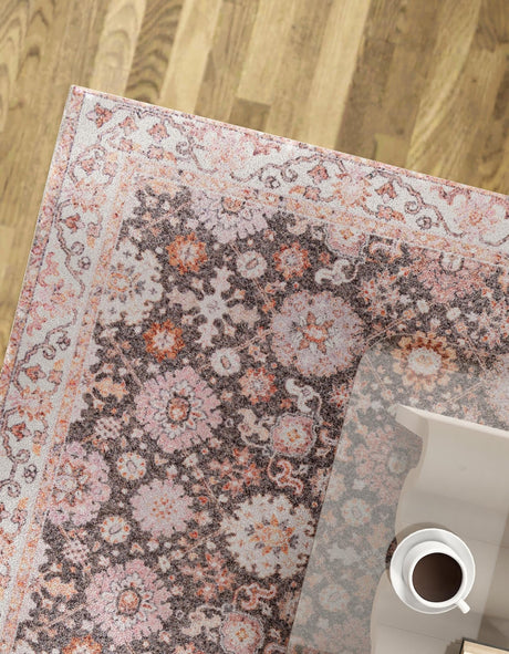 Washable Gray 7' 10 x 7' 10 Timeless Square Area Rug Easy to Clean Stain Resistant & Durable Traditional Classic Vintage Design Carpet for Sale at Rug Engine