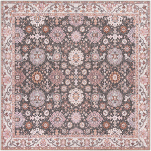 Washable Gray 7' 10 x 7' 10 Timeless Square Area Rug Easy to Clean Stain Resistant & Durable Traditional Classic Vintage Design Carpet for Sale at Rug Engine