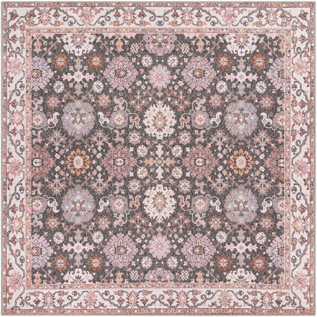 Washable Gray 7' 10 x 7' 10 Timeless Square Area Rug Easy to Clean Stain Resistant & Durable Traditional Classic Vintage Design Carpet for Sale at Rug Engine