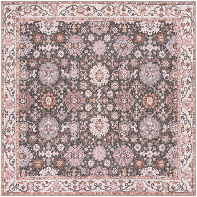 Washable Gray 7' 10 x 7' 10 Timeless Square Area Rug Easy to Clean Stain Resistant & Durable Traditional Classic Vintage Design Carpet for Sale at Rug Engine