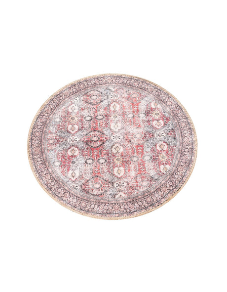 Washable Antique Red 2' x 2' Timeless Round Area Rug Easy to Clean Stain Resistant & Durable Traditional Classic Vintage Design Carpet for Sale at Rug Engine