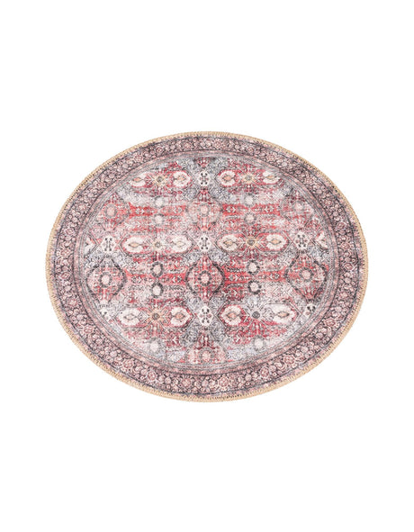 Washable Antique Red 2' x 2' Timeless Round Area Rug Easy to Clean Stain Resistant & Durable Traditional Classic Vintage Design Carpet for Sale at Rug Engine