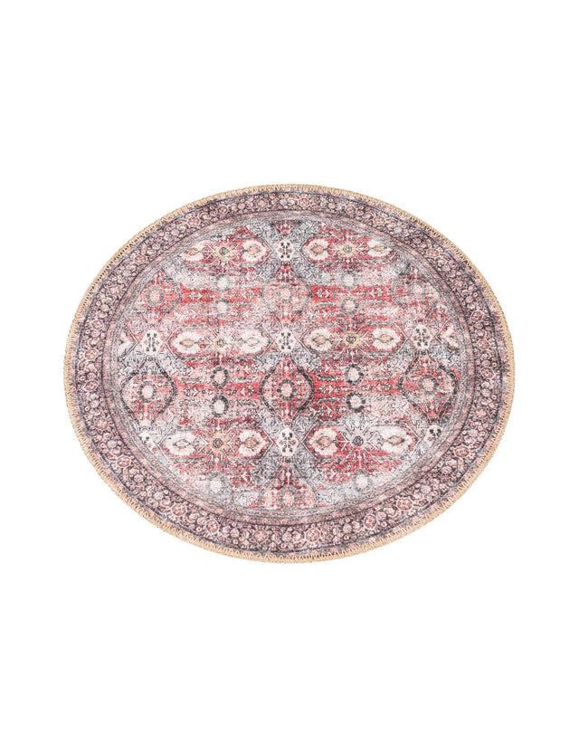 Washable Antique Red 2' x 2' Timeless Round Area Rug Easy to Clean Stain Resistant & Durable Traditional Classic Vintage Design Carpet for Sale at Rug Engine