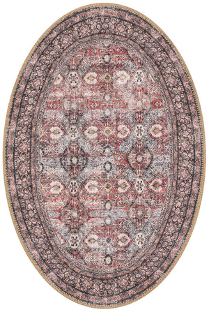 Washable Antique Red 2' x 3' 1 Timeless Oval Area Rug Easy to Clean Stain Resistant & Durable Traditional Classic Vintage Design Carpet for Sale at Rug Engine