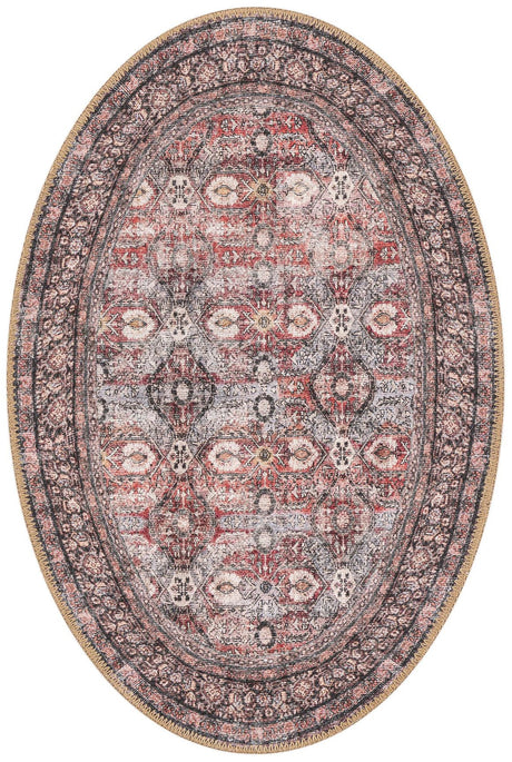 Washable Antique Red 2' x 3' 1 Timeless Oval Area Rug Easy to Clean Stain Resistant & Durable Traditional Classic Vintage Design Carpet for Sale at Rug Engine