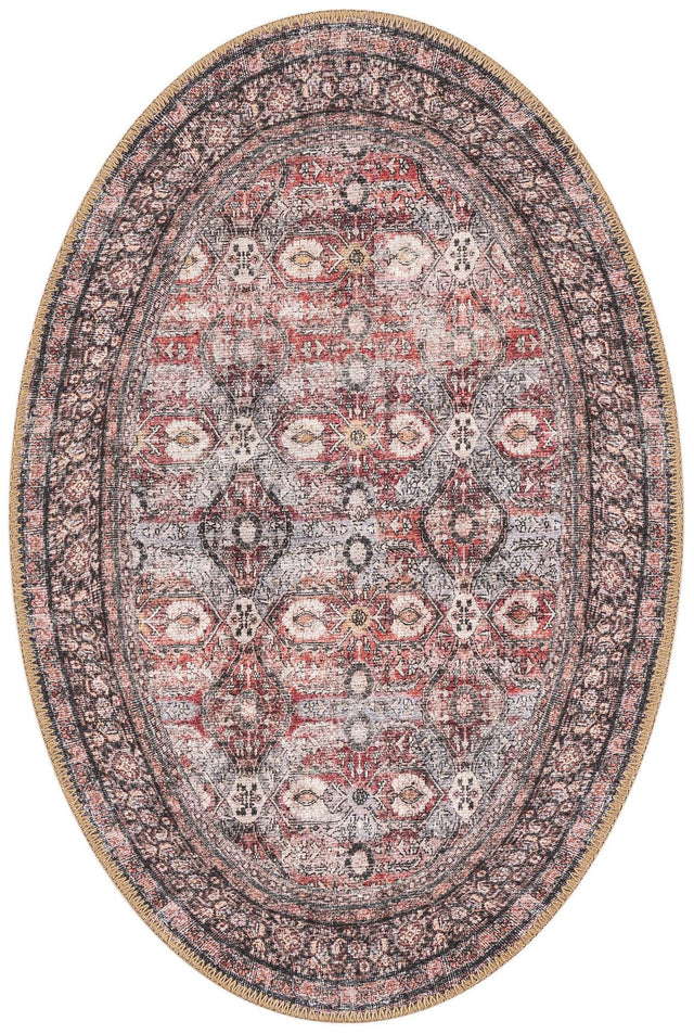 Washable Antique Red 2' x 3' 1 Timeless Oval Area Rug Easy to Clean Stain Resistant & Durable Traditional Classic Vintage Design Carpet for Sale at Rug Engine