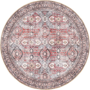 Washable Antique Red 3' 6 x 3' 6 Timeless Round Area Rug Easy to Clean Stain Resistant & Durable Traditional Classic Vintage Design Carpet for Sale at Rug Engine