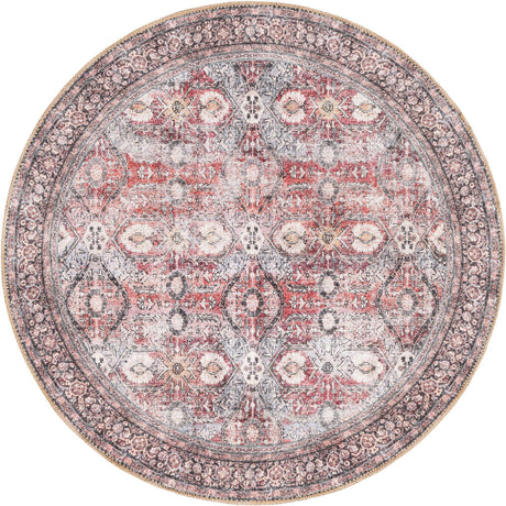 Washable Antique Red 3' 6 x 3' 6 Timeless Round Area Rug Easy to Clean Stain Resistant & Durable Traditional Classic Vintage Design Carpet for Sale at Rug Engine