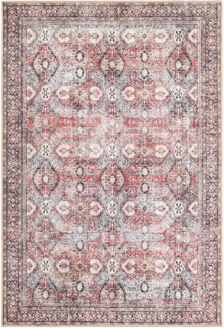 Washable Antique Red 4' 1 x 6' 1 Timeless Rectangle Area Rug Easy to Clean Stain Resistant & Durable Traditional Classic Vintage Design Carpet for Sale at Rug Engine