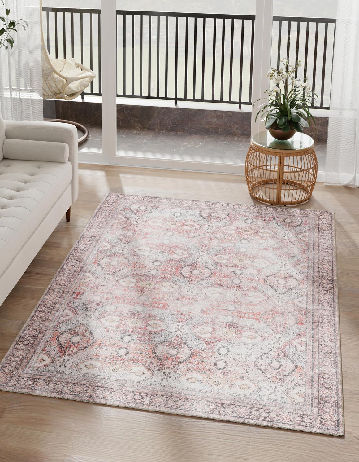 Washable Antique Red 6' 1 x 9' Timeless Rectangle Area Rug Easy to Clean Stain Resistant & Durable Traditional Classic Vintage Design Carpet for Sale at Rug Engine