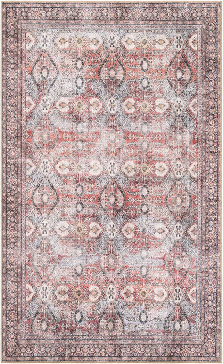 Washable Antique Red 5' 1 x 8' Timeless Rectangle Area Rug Easy to Clean Stain Resistant & Durable Traditional Classic Vintage Design Carpet for Sale at Rug Engine