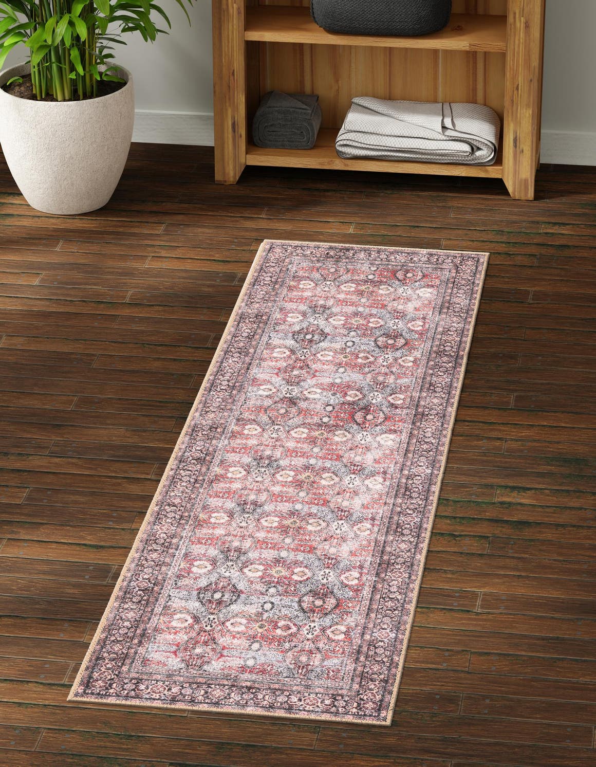 Washable Antique Red 2' x 6' 1 Timeless Runner Area Rug Easy to Clean Stain Resistant & Durable Traditional Classic Vintage Design Carpet for Sale at Rug Engine
