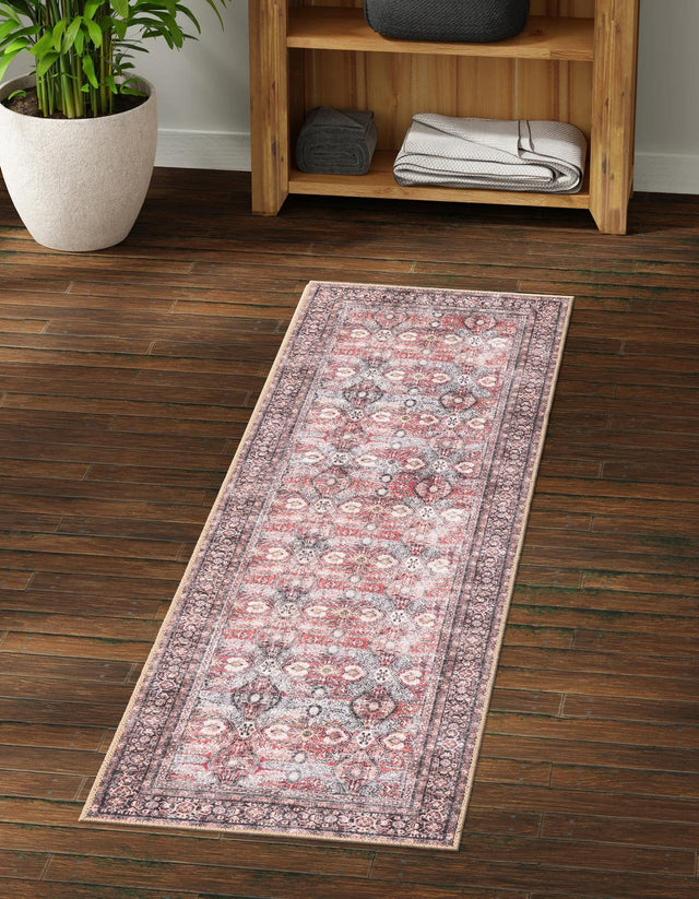 Washable Antique Red 2' x 8' Timeless Runner Area Rug Easy to Clean Stain Resistant & Durable Traditional Classic Vintage Design Carpet for Sale at Rug Engine