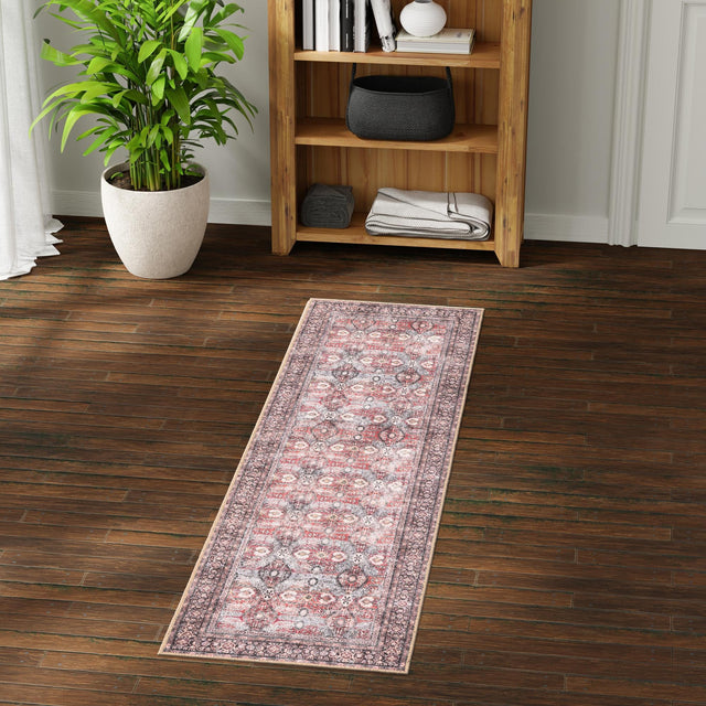 Washable Antique Red 2' 7 x 12' Timeless Runner Area Rug Easy to Clean Stain Resistant & Durable Traditional Classic Vintage Design Carpet for Sale at Rug Engine