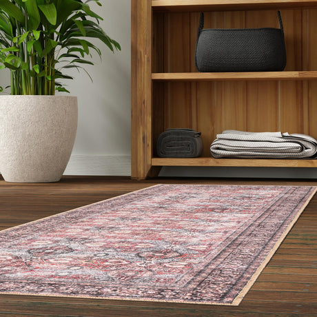 Washable Antique Red 2' 7 x 12' Timeless Runner Area Rug Easy to Clean Stain Resistant & Durable Traditional Classic Vintage Design Carpet for Sale at Rug Engine