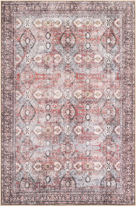 Washable Antique Red 6' 1 x 9' Timeless Rectangle Area Rug Easy to Clean Stain Resistant & Durable Traditional Classic Vintage Design Carpet for Sale at Rug Engine