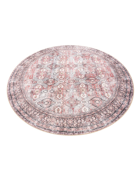 Washable Antique Red 7' 10 x 7' 10 Timeless Round Area Rug Easy to Clean Stain Resistant & Durable Traditional Classic Vintage Design Carpet for Sale at Rug Engine