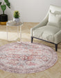 Washable Antique Red 3' 6 x 3' 6 Timeless Round Area Rug Easy to Clean Stain Resistant & Durable Traditional Classic Vintage Design Carpet for Sale at Rug Engine