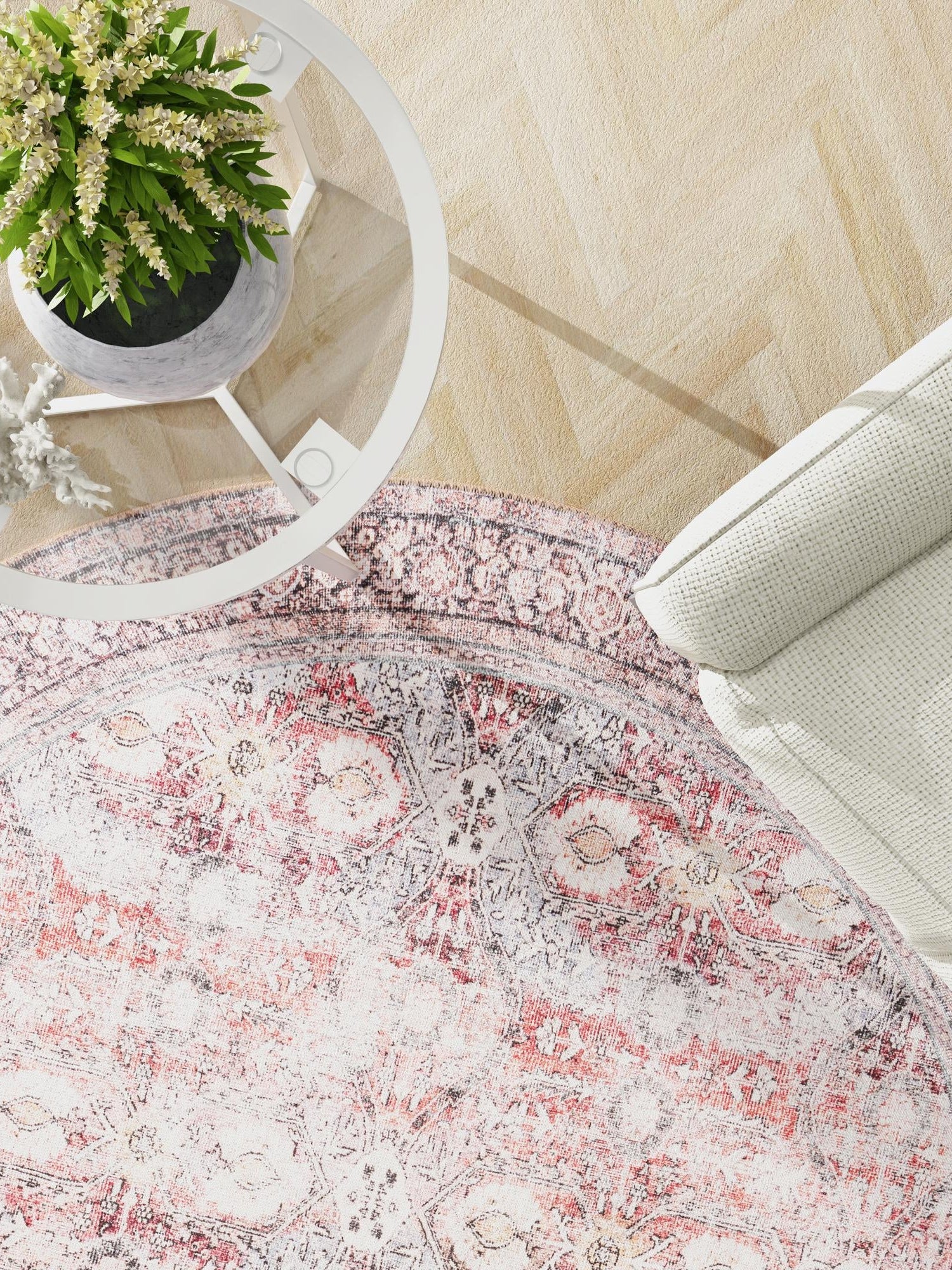 Washable Antique Red 3' 6 x 3' 6 Timeless Round Area Rug Easy to Clean Stain Resistant & Durable Traditional Classic Vintage Design Carpet for Sale at Rug Engine