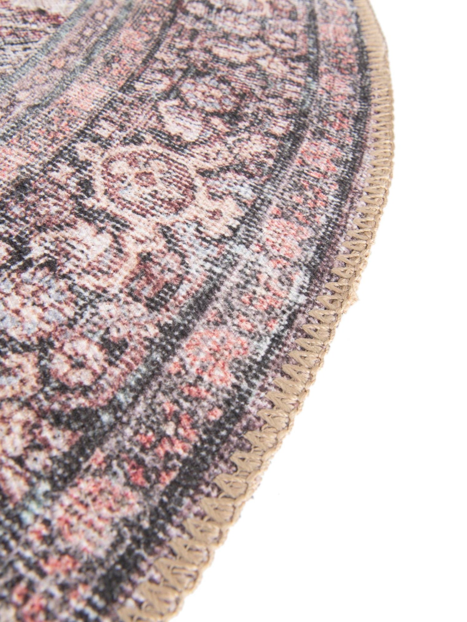 Washable Antique Red 3' 6 x 3' 6 Timeless Round Area Rug Easy to Clean Stain Resistant & Durable Traditional Classic Vintage Design Carpet for Sale at Rug Engine