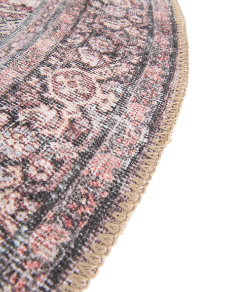 Washable Antique Red 7' 10 x 7' 10 Timeless Round Area Rug Easy to Clean Stain Resistant & Durable Traditional Classic Vintage Design Carpet for Sale at Rug Engine