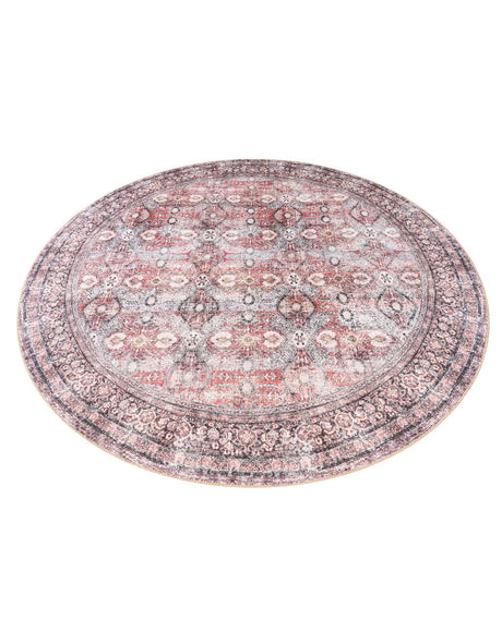 Washable Antique Red 7' 10 x 7' 10 Timeless Round Area Rug Easy to Clean Stain Resistant & Durable Traditional Classic Vintage Design Carpet for Sale at Rug Engine