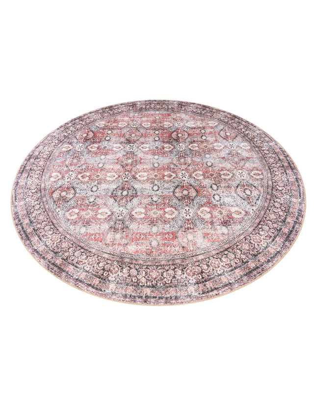 Washable Antique Red 7' 10 x 7' 10 Timeless Round Area Rug Easy to Clean Stain Resistant & Durable Traditional Classic Vintage Design Carpet for Sale at Rug Engine