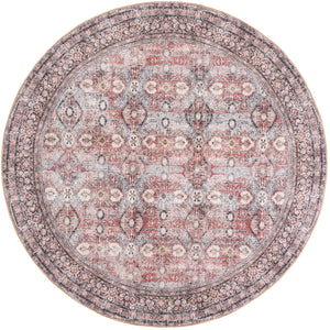 Washable Antique Red 7' 10 x 7' 10 Timeless Round Area Rug Easy to Clean Stain Resistant & Durable Traditional Classic Vintage Design Carpet for Sale at Rug Engine