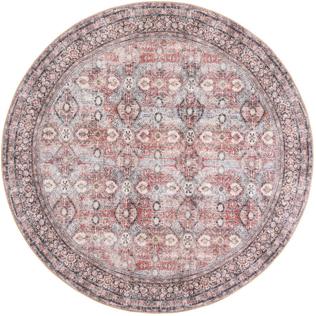 Washable Antique Red 7' 10 x 7' 10 Timeless Round Area Rug Easy to Clean Stain Resistant & Durable Traditional Classic Vintage Design Carpet for Sale at Rug Engine