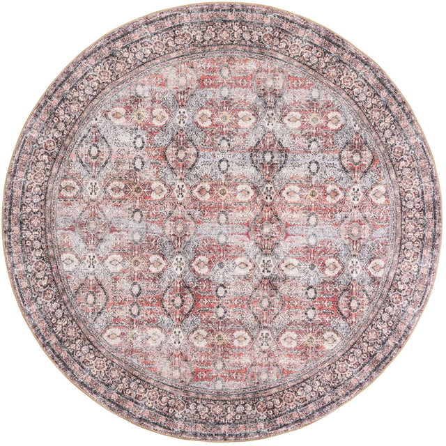 Washable Antique Red 7' 10 x 7' 10 Timeless Round Area Rug Easy to Clean Stain Resistant & Durable Traditional Classic Vintage Design Carpet for Sale at Rug Engine