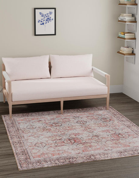Washable Antique Red 7' 10 x 7' 10 Timeless Square Area Rug Easy to Clean Stain Resistant & Durable Traditional Classic Vintage Design Carpet for Sale at Rug Engine