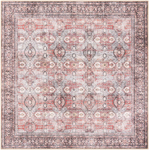 Washable Antique Red 7' 10 x 7' 10 Timeless Square Area Rug Easy to Clean Stain Resistant & Durable Traditional Classic Vintage Design Carpet for Sale at Rug Engine