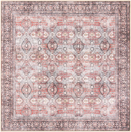 Washable Antique Red 7' 10 x 7' 10 Timeless Square Area Rug Easy to Clean Stain Resistant & Durable Traditional Classic Vintage Design Carpet for Sale at Rug Engine