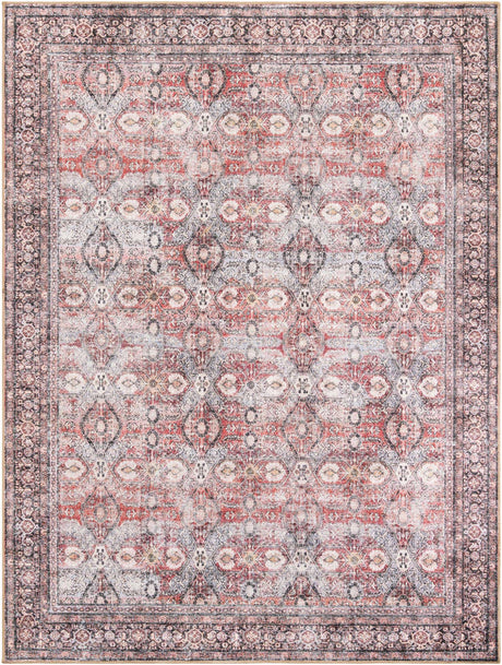 Washable Antique Red 7' 10 x 10' Timeless Rectangle Area Rug Easy to Clean Stain Resistant & Durable Traditional Classic Vintage Design Carpet for Sale at Rug Engine