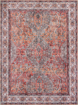 Washable Rust Red 9' 5 x 13' 1 Timeless Rectangle Area Rug Easy to Clean Stain Resistant & Durable Traditional Classic Vintage Design Carpet for Sale at Rug Engine