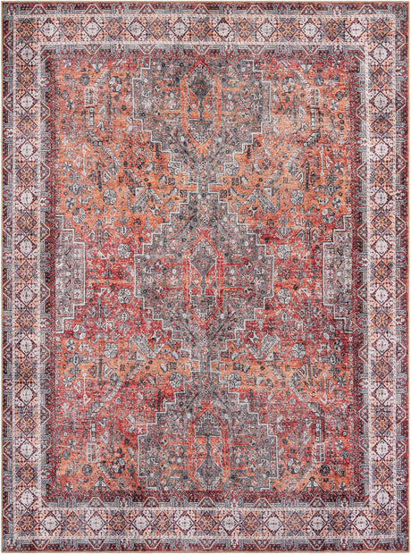 Washable Rust Red 9' 5 x 13' 1 Timeless Rectangle Area Rug Easy to Clean Stain Resistant & Durable Traditional Classic Vintage Design Carpet for Sale at Rug Engine