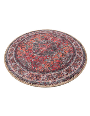 Washable Rust Red 2' x 2' Timeless Round Area Rug Easy to Clean Stain Resistant & Durable Traditional Classic Vintage Design Carpet for Sale at Rug Engine