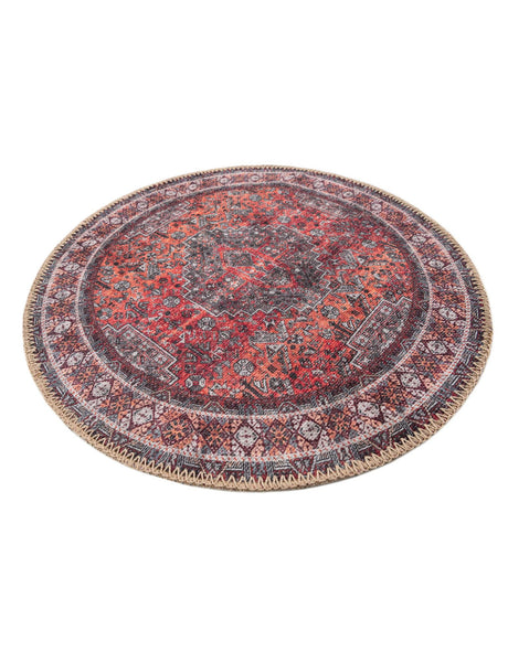 Washable Rust Red 2' x 2' Timeless Round Area Rug Easy to Clean Stain Resistant & Durable Traditional Classic Vintage Design Carpet for Sale at Rug Engine