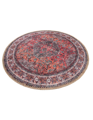 Washable Rust Red 2' x 2' Timeless Round Area Rug Easy to Clean Stain Resistant & Durable Traditional Classic Vintage Design Carpet for Sale at Rug Engine
