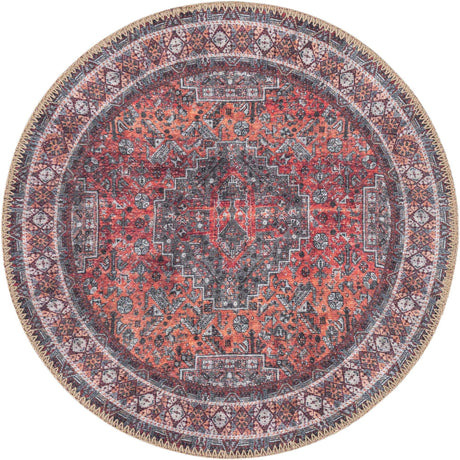 Washable Rust Red 2' x 2' Timeless Round Area Rug Easy to Clean Stain Resistant & Durable Traditional Classic Vintage Design Carpet for Sale at Rug Engine