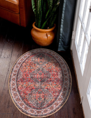Washable Rust Red 2' x 3' 1 Timeless Oval Area Rug Easy to Clean Stain Resistant & Durable Traditional Classic Vintage Design Carpet for Sale at Rug Engine