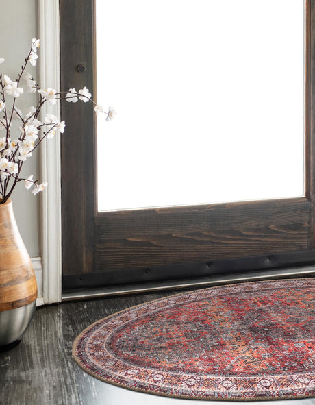 Washable Rust Red 2' x 3' 1 Timeless Oval Area Rug Easy to Clean Stain Resistant & Durable Traditional Classic Vintage Design Carpet for Sale at Rug Engine