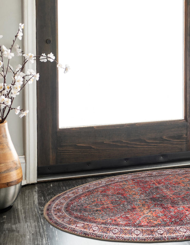Washable Rust Red 2' x 3' 1 Timeless Oval Area Rug Easy to Clean Stain Resistant & Durable Traditional Classic Vintage Design Carpet for Sale at Rug Engine