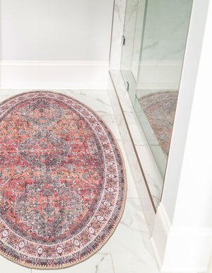 Washable Rust Red 2' x 3' 1 Timeless Oval Area Rug Easy to Clean Stain Resistant & Durable Traditional Classic Vintage Design Carpet for Sale at Rug Engine