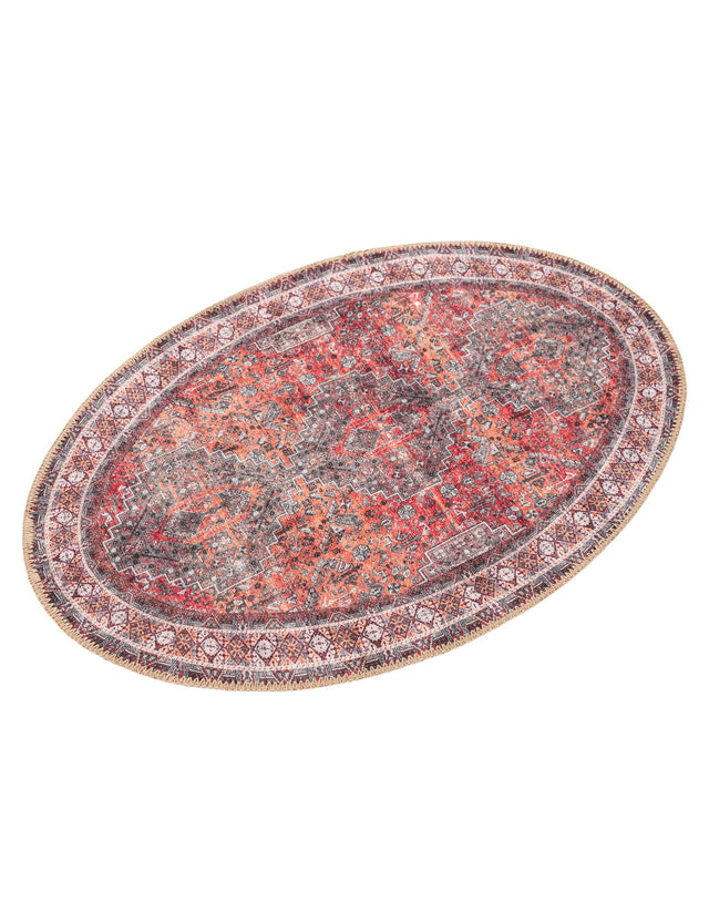 Washable Rust Red 2' x 3' 1 Timeless Oval Area Rug Easy to Clean Stain Resistant & Durable Traditional Classic Vintage Design Carpet for Sale at Rug Engine