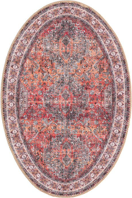 Washable Rust Red 2' x 3' 1 Timeless Oval Area Rug Easy to Clean Stain Resistant & Durable Traditional Classic Vintage Design Carpet for Sale at Rug Engine