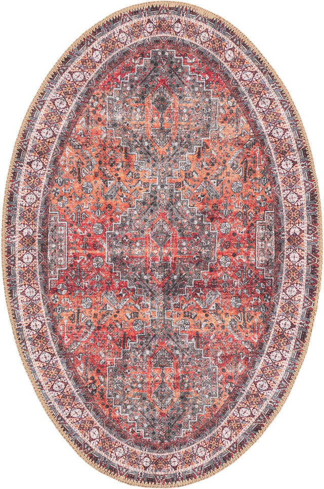 Washable Rust Red 2' x 3' 1 Timeless Oval Area Rug Easy to Clean Stain Resistant & Durable Traditional Classic Vintage Design Carpet for Sale at Rug Engine