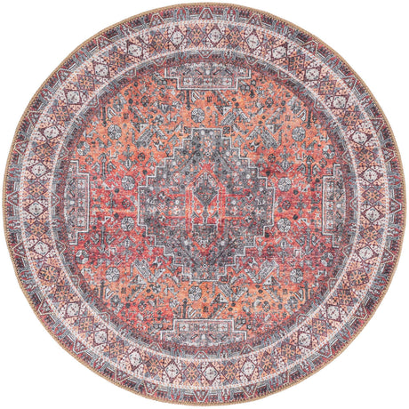 Washable Rust Red 3' 6 x 3' 6 Timeless Round Area Rug Easy to Clean Stain Resistant & Durable Traditional Classic Vintage Design Carpet for Sale at Rug Engine