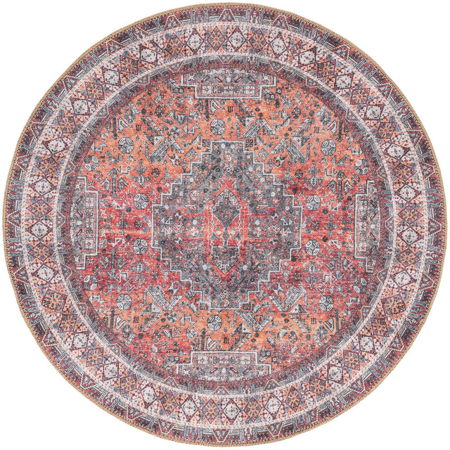 Washable Rust Red 3' 6 x 3' 6 Timeless Round Area Rug Easy to Clean Stain Resistant & Durable Traditional Classic Vintage Design Carpet for Sale at Rug Engine
